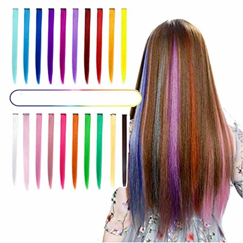 Housruse Echthaarperücke 20 Stück Farbige Haarverlängerung, Haarsträhnen  Zum Einklipsen, (20 Farben)