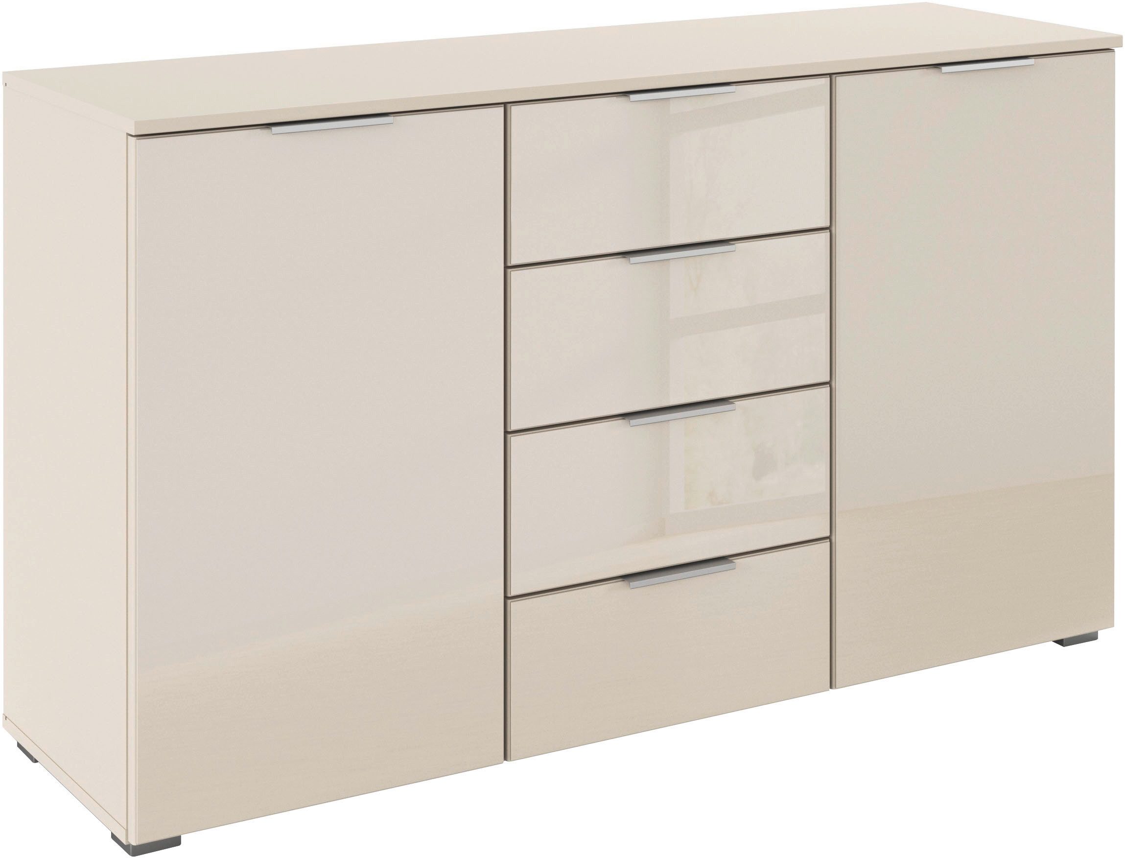OTTO home Kombikommode Sideboard Kombikommode Schubladenkommode AGORDO mit Glasfront (in zwei Griff-Farben, Breite 120 cm), vier große Schubladen, mit insgesamt 4 Einlegeböden MADE IN GERMANY