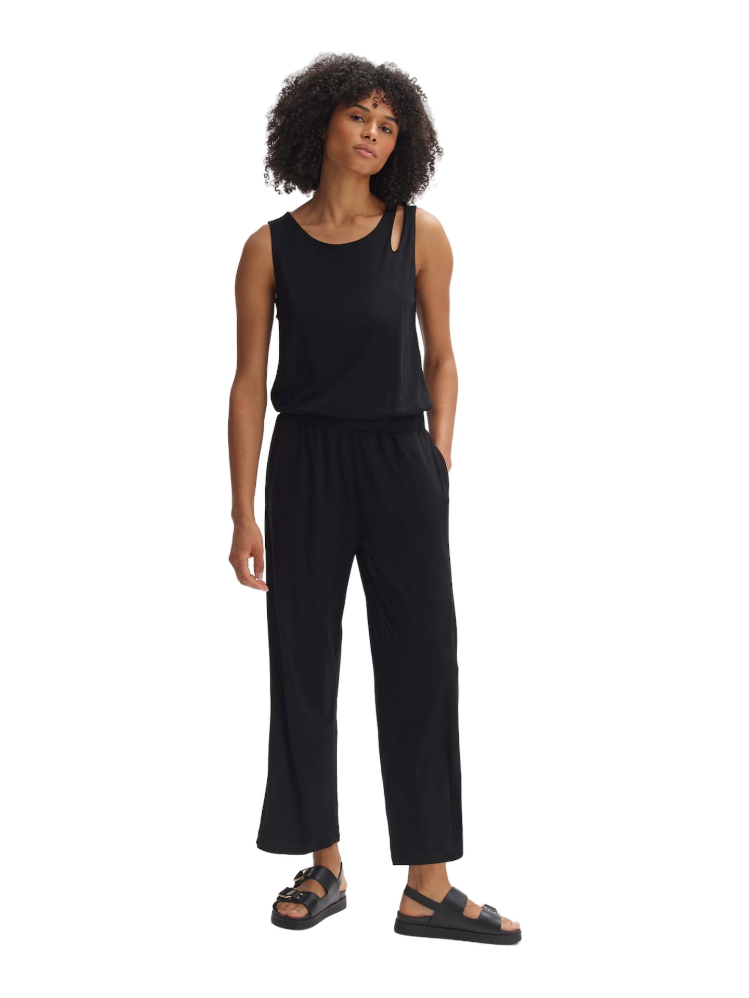 OPUS Jumpsuit schwarz, Freizeit, Viskose, Unifarben, Rundhals, Ärmellos, Wide Leg