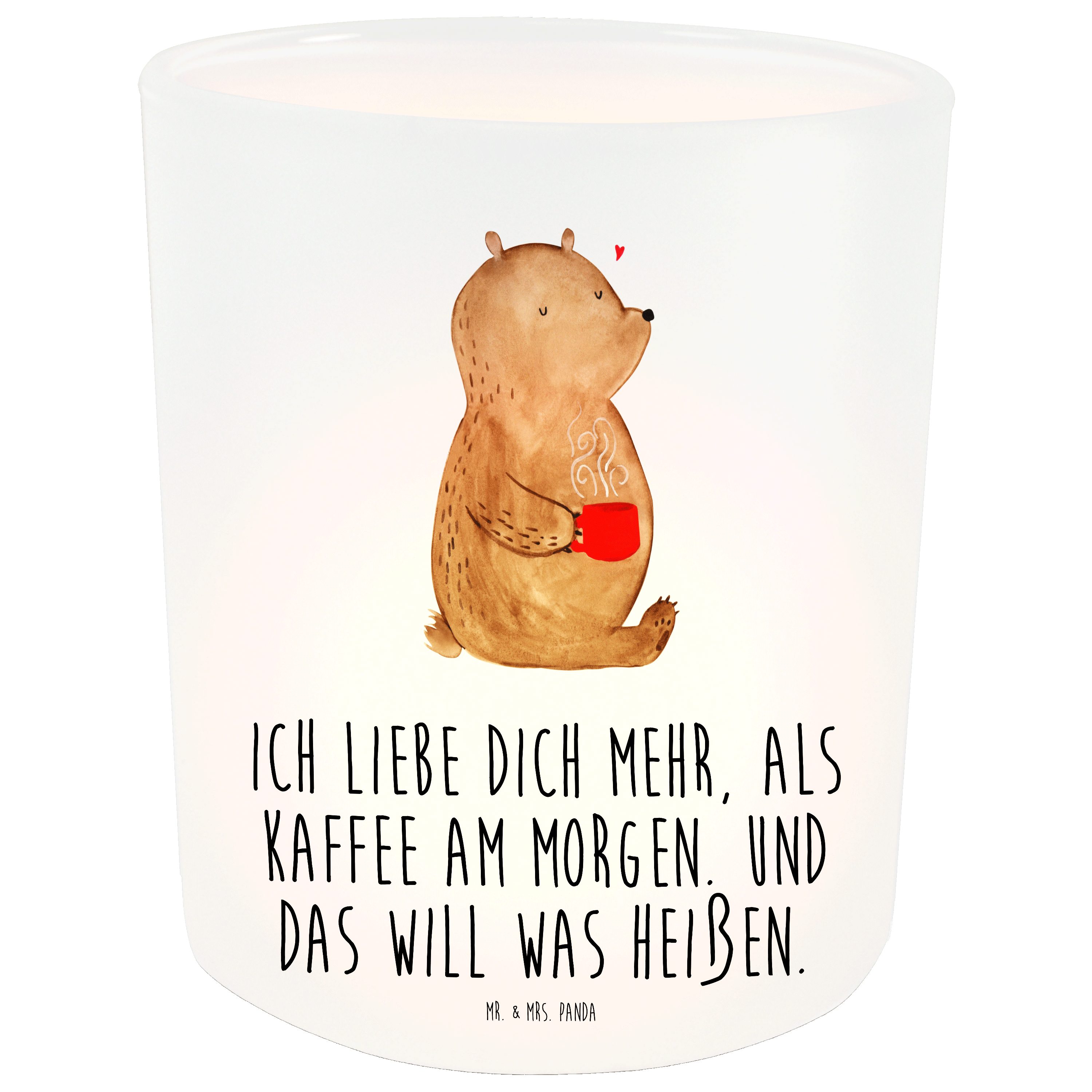 Mr. & Mrs. Panda Windlicht Bär Morgenkaffee - Transparent - Geschenk, Liebesgeschenk, Geschenk f (1 St)