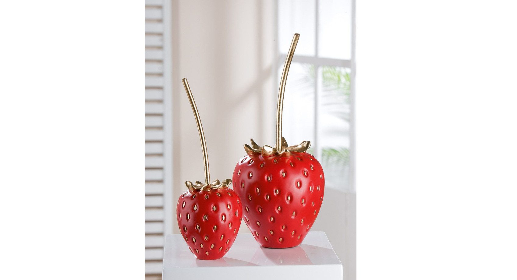 GILDE Dekofigur Dekoobjekt Erdbeere, Frutilla rot gold 28cm Höhe oder 35cm Höhe