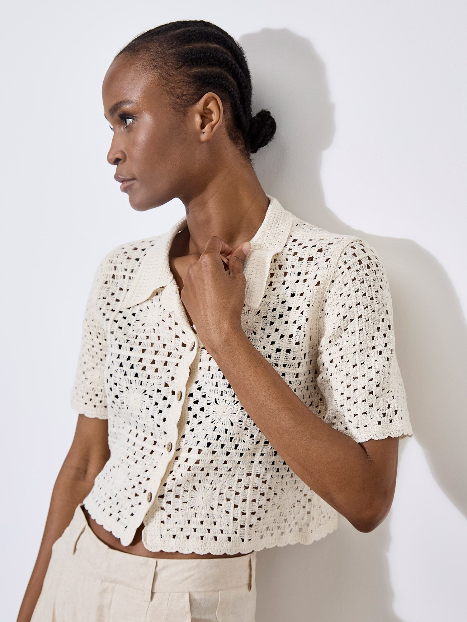 Apricot Cardigan Häkeltop mit Kragen günstig online kaufen