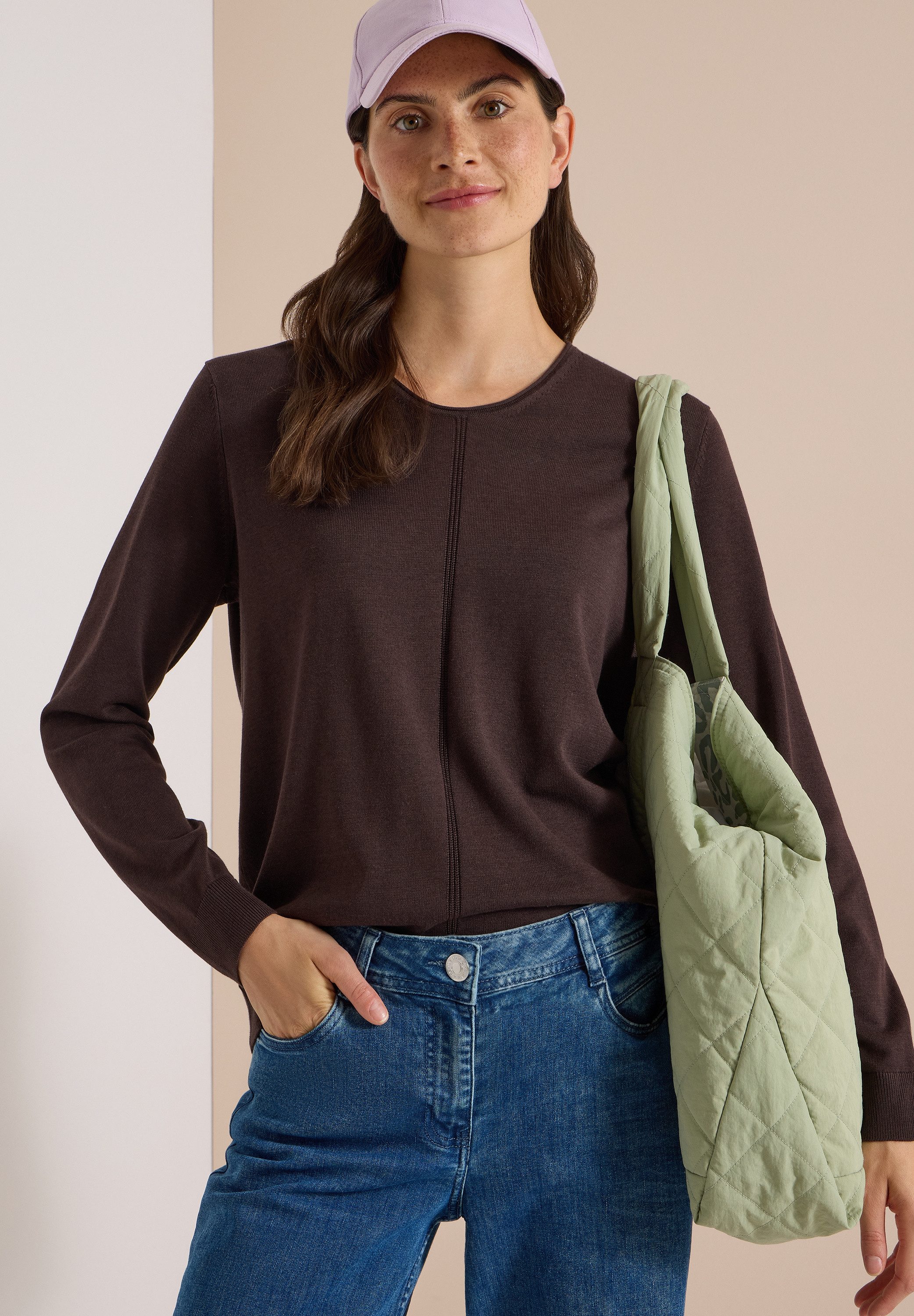 CECIL Strickpullover Baumwoll-Viskosemix, Feinstrick, unifarben