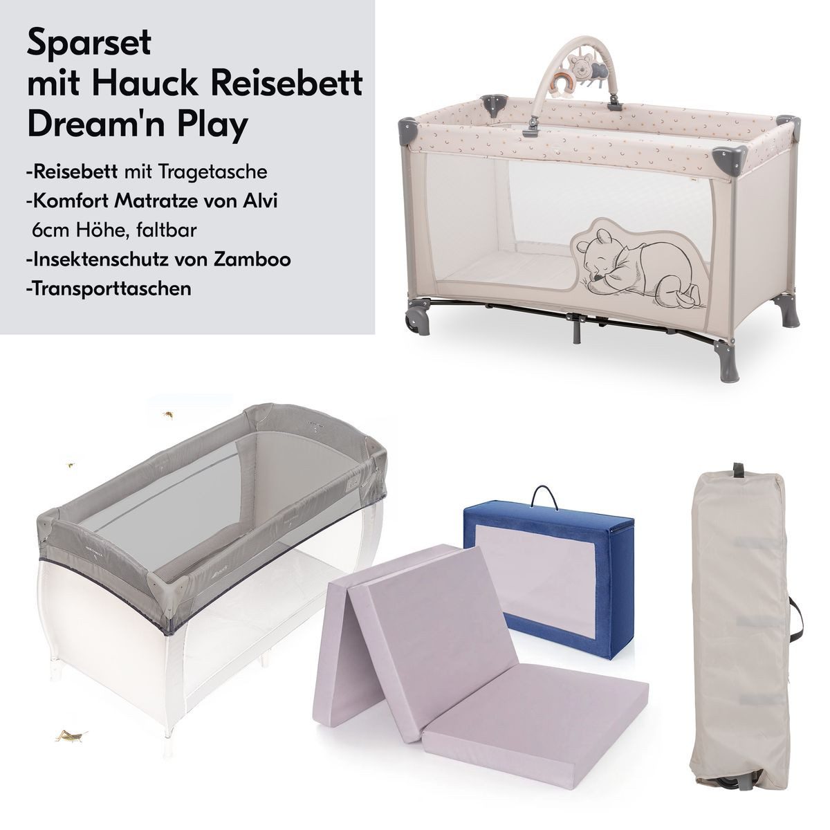 Hauck Baby-Reisebett Dream`n Play Go - Disney - Pooh Rainbow Beige, Kinder günstig online kaufen
