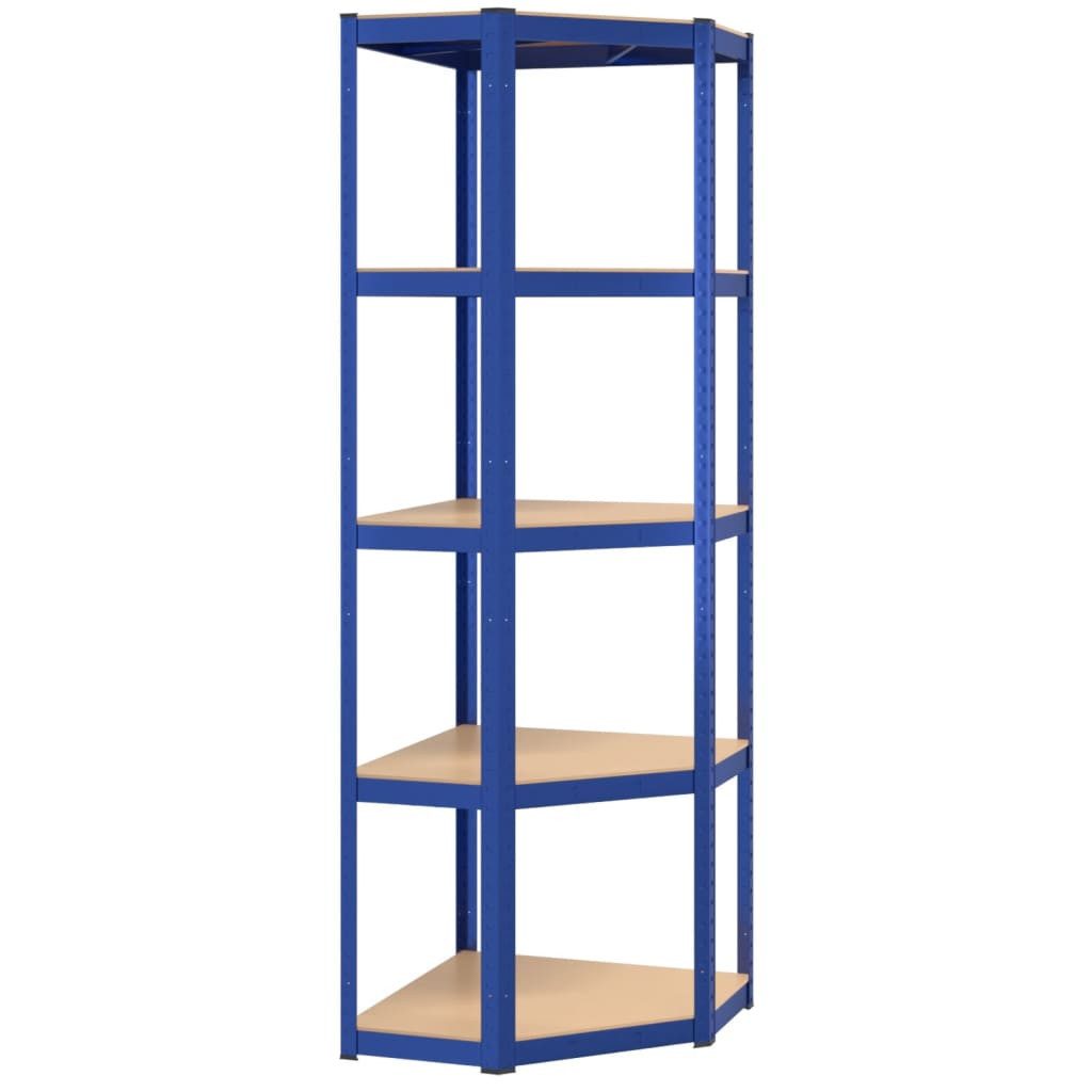 vidaXL Ablageregal Eckregal mit 5 Böden Blau Stahl & Holzwerkstoff, 1-tlg.