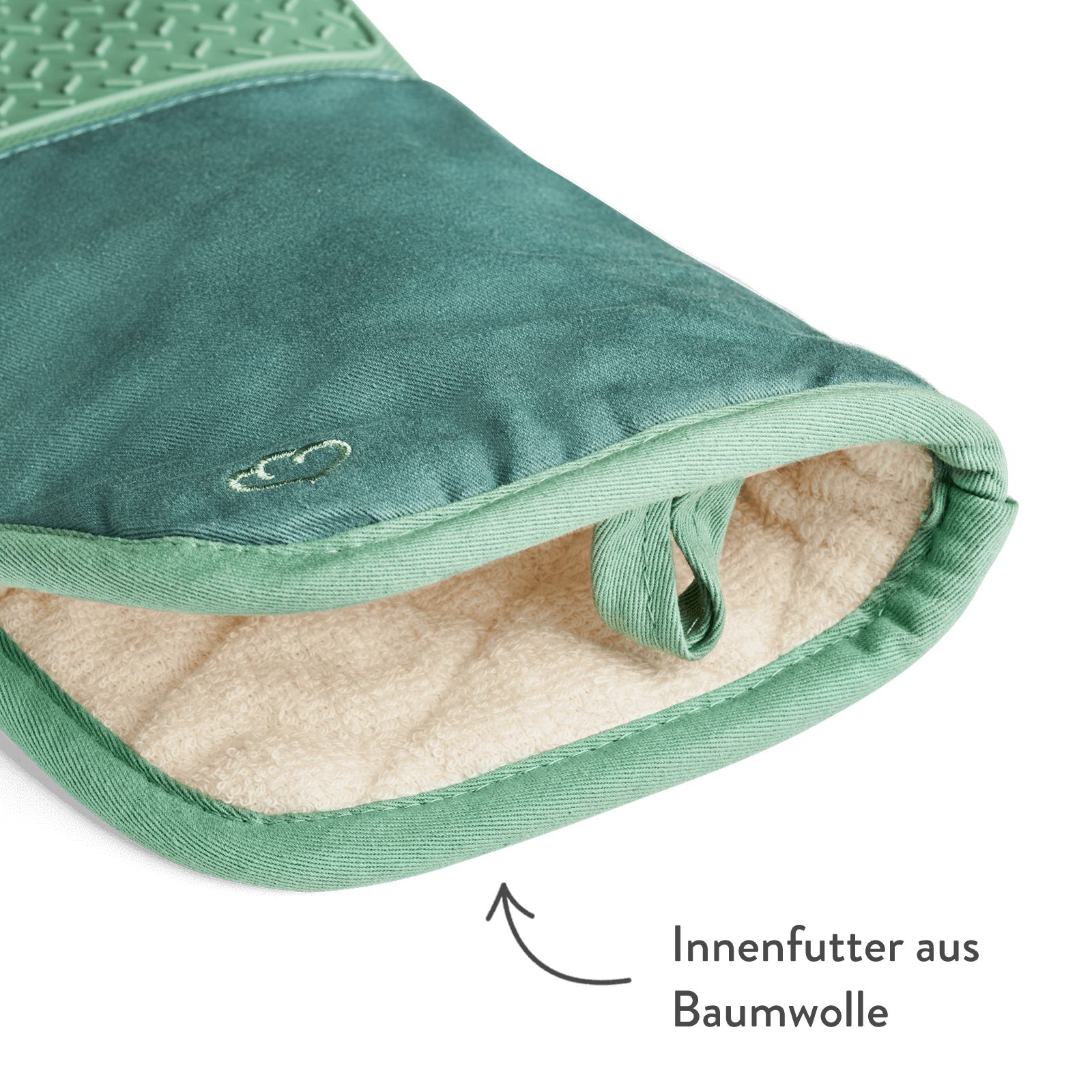 Springlane Topfhandschuhe 2-tlg. in verschiedenen Farben - Silikon & Baumwolle - bis 250°C, (2-tlg., bestehend aus 2 einzelnen Handschuhen), Mint, rutschfest, e – Bild 5 von 5