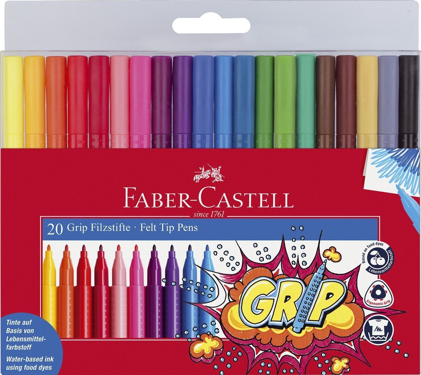 Faber-Castell Faserstift FABER-CASTELL Fasermaler GRIP, 20er Etui