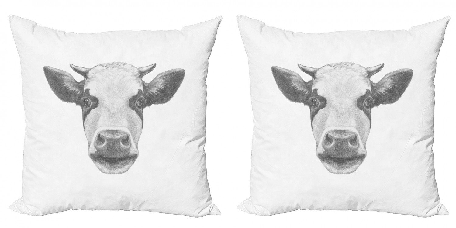 Kissenbezüge Modern Accent Doppelseitiger Digitaldruck, Abakuhaus (2 Stück), Bauernhoftier Sketch Porträt von Kuh
