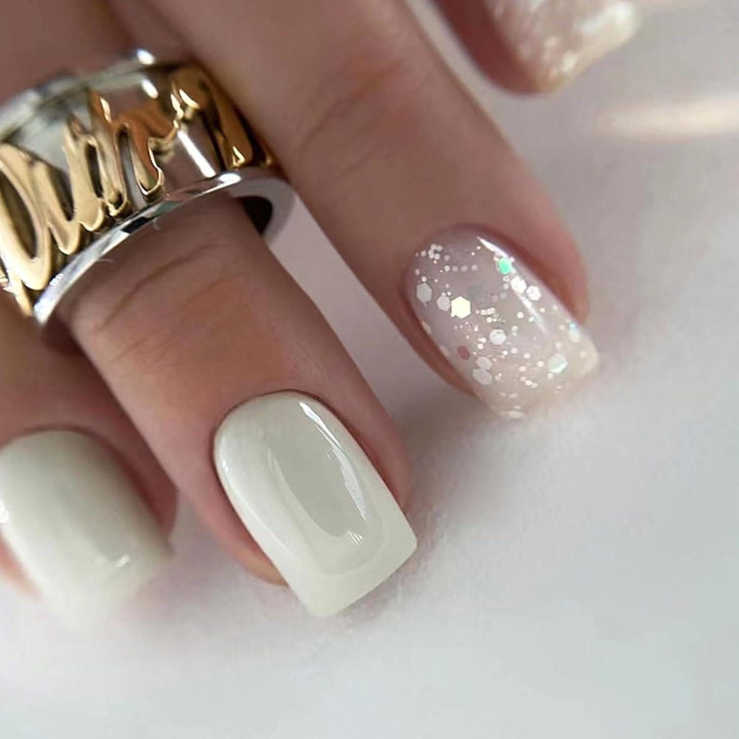 LuxusKollektion Kunstfingernägel 24 Stück Eckig Kurz French Tips Nägel, Rein Weiß Press on