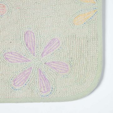 Badematte Rutschfeste Badematte mit Blumenmuster 100% Baumwolle, mehrfarbig Homescapes, Höhe 20 mm, 50 x 80 cm