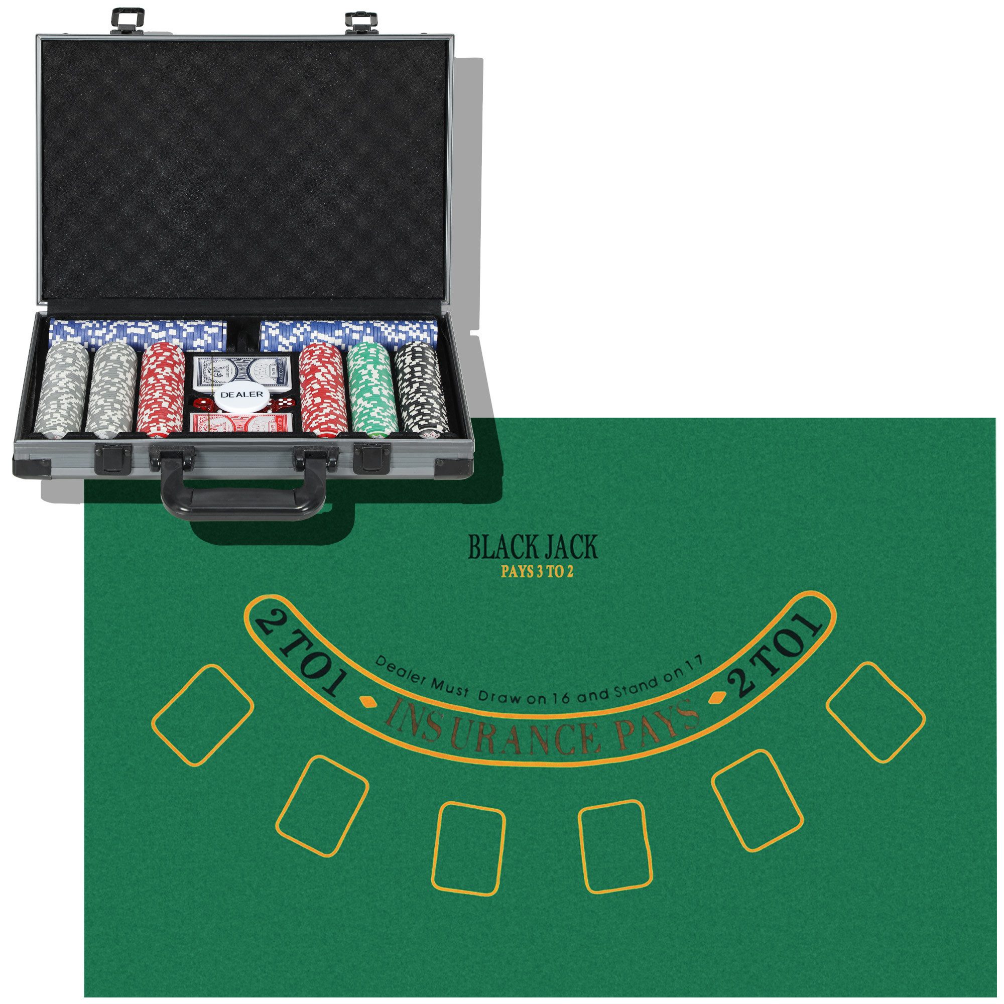 FANNOU Spiel Pokerkoffer Pokerset, Poker Komplett Set mit 400 Chips, 2 Kartendecks, 5 Würfeln, Dealer-Scheibe, Spielmatte, Aluminiumkoffer