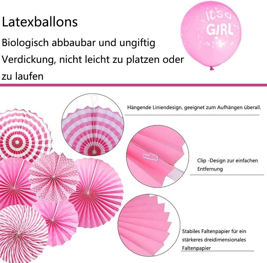 GelldG Dekokugel Rosa Party mit Baby 10 Dekoration Luftballons
