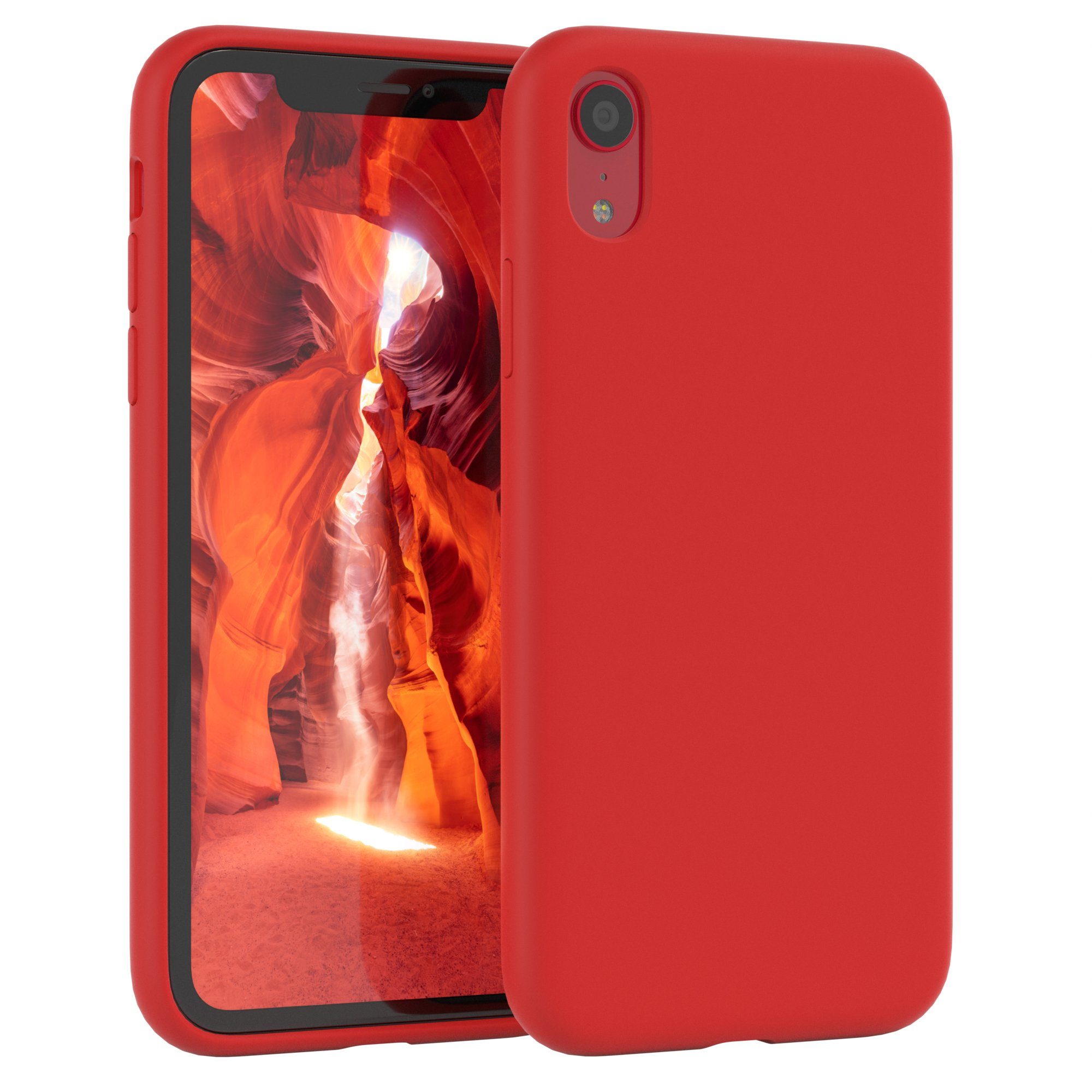 EAZY CASE Handyhülle Premium Silikon Case für Apple iPhone XR 6,1 Zoll, Smart Slimcover mit Displayschutz Handy Softcase Silikonhülle Etui Rot