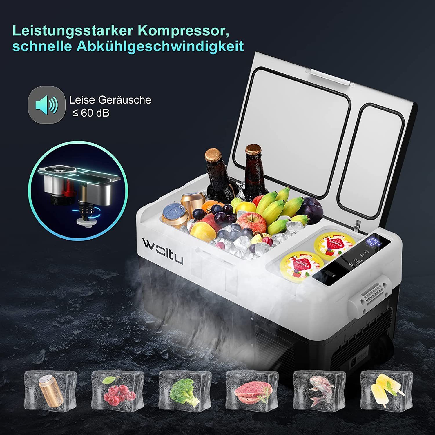 Woltu Thermobehälter, Auto Kompressor Kühlbox 30L, USB-Schnittstell Rollen