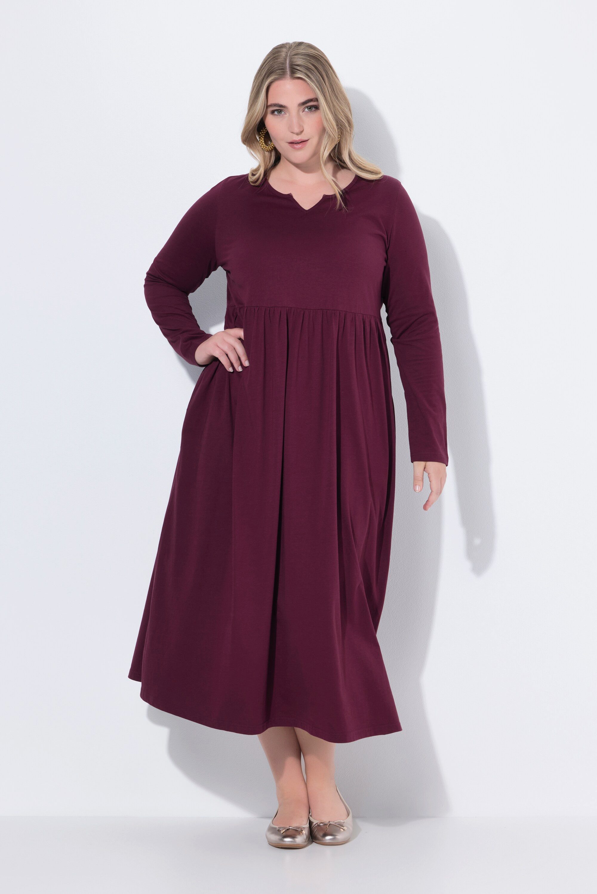Ulla Popken Maxikleid Jersey-Maxikleid A-Linie Tunika-Ausschnitt Langarm günstig online kaufen