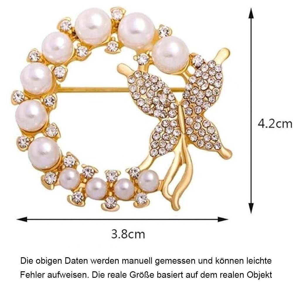 Damen Barock Brosche Brosche WaKuKa runde Blatt (1-tlg) Perlenkranz elegante Brosche