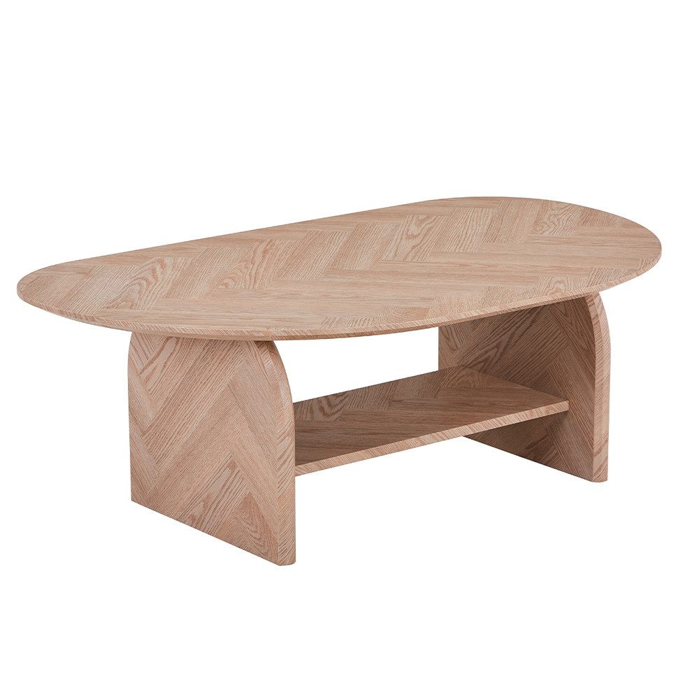HOME DELUXE Couchtisch Oval LIARA - 120 x 42 x 70 cm, mit Fischgräten Muster, Sofatisch, Wohnzimmertisch, Wohnzimmer