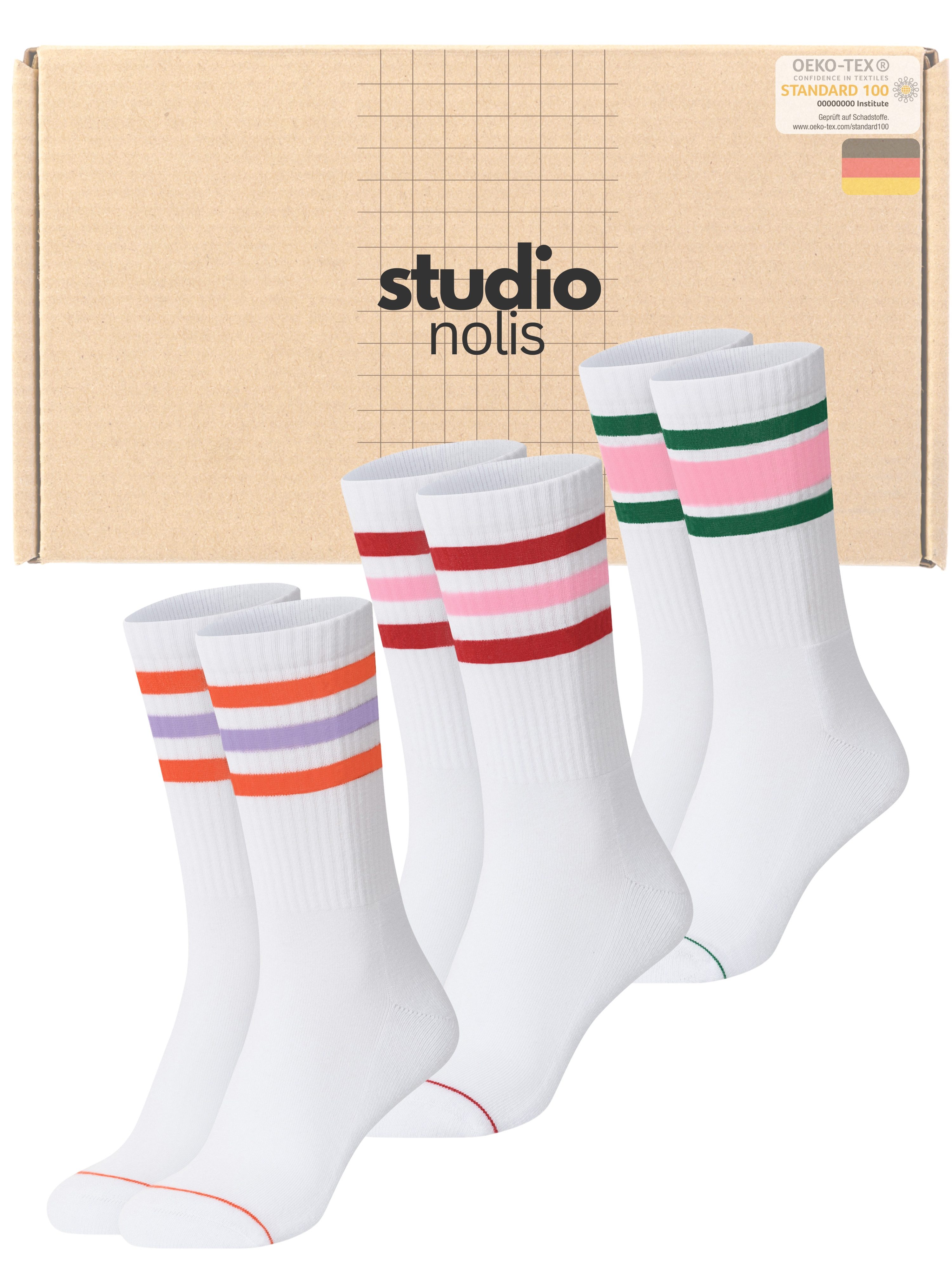 Studio Nolis Tennissocken Streifen Baumwolle Socken Damen Neon Crew Socks ( günstig online kaufen