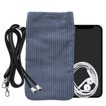 kwmobile Handyhülle Handytasche für Smartphones XXL - 7" Handy Tasche, Cord Handy Hülle Vintage Blue mit Kordel - Handy Tasche