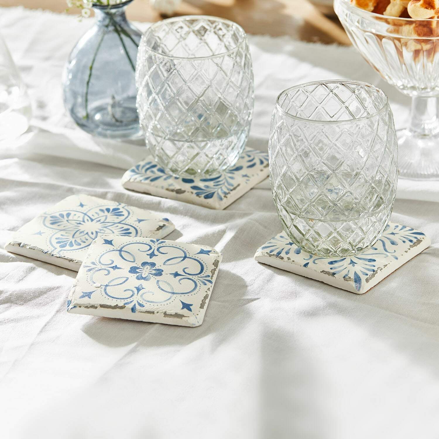 Mirabeau Getränkeuntersetzer Untersetzer 4er Set Évry weiß/blau – Bild 4 von 5
