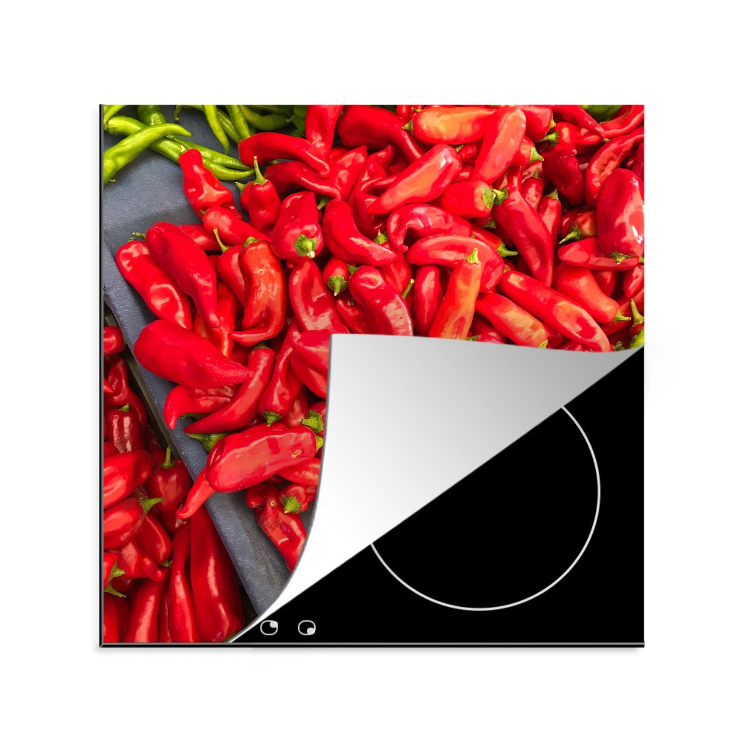 MuchoWow Herdblende-/Abdeckplatte dem roten, für zwischen Gemüse schöner und (1 grünen küche Arbeitsplatte Vinyl, Ceranfeldabdeckung, dem Ein Kontrast tlg), cm, 78x78