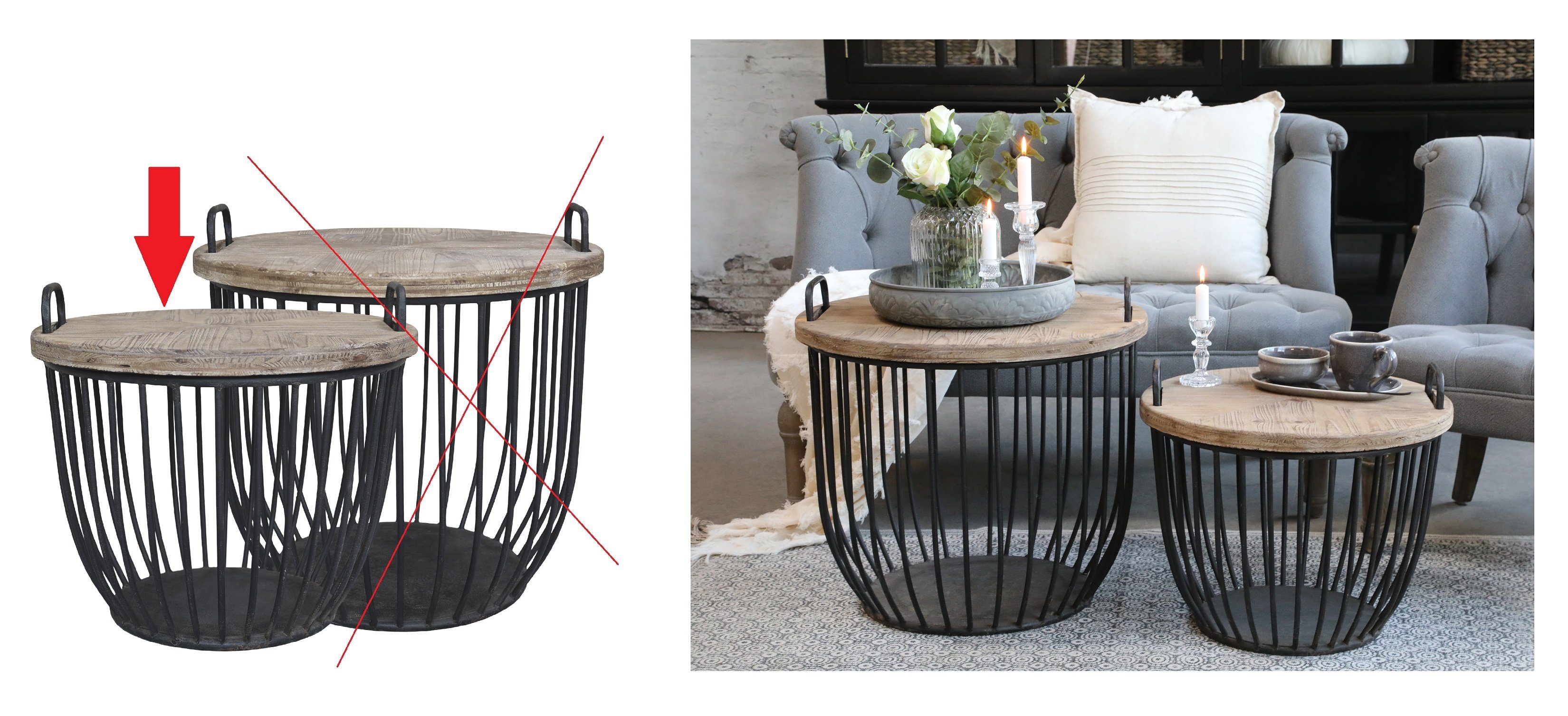 Chic Antique Beistelltisch 1 x Beistelltisch Sofatisch Tisch Schwarz Holzdeckel Chic Antique