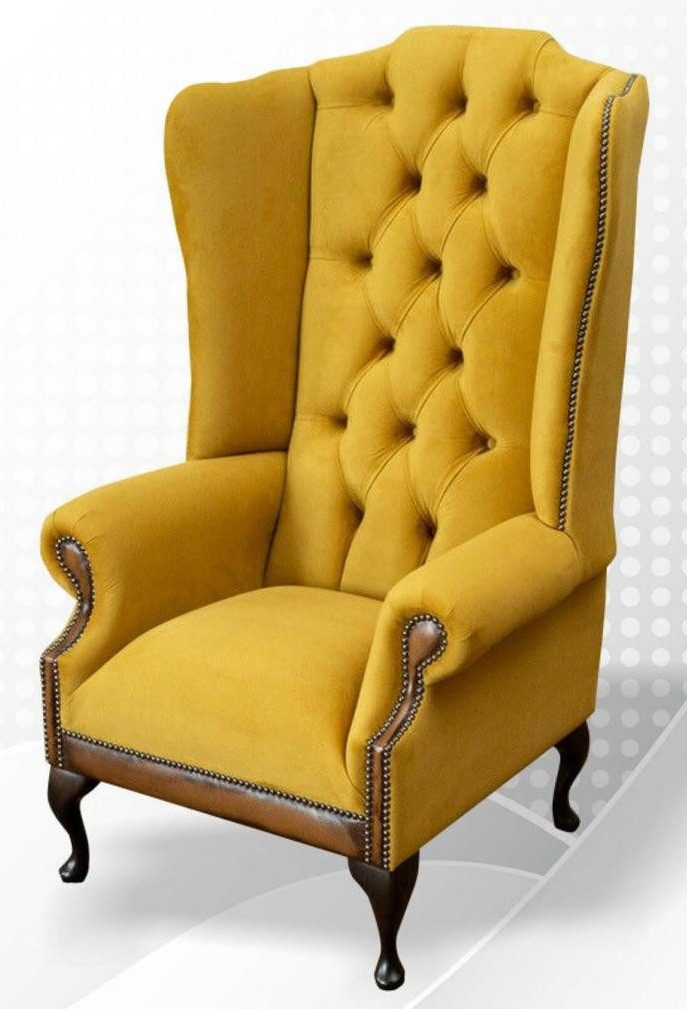 Xlmoebel Ohrensessel Gelber Chesterfield-Sessel aus hochwertigem Textil mit Armlehnen (Sessel), Hergestellt in Europa
