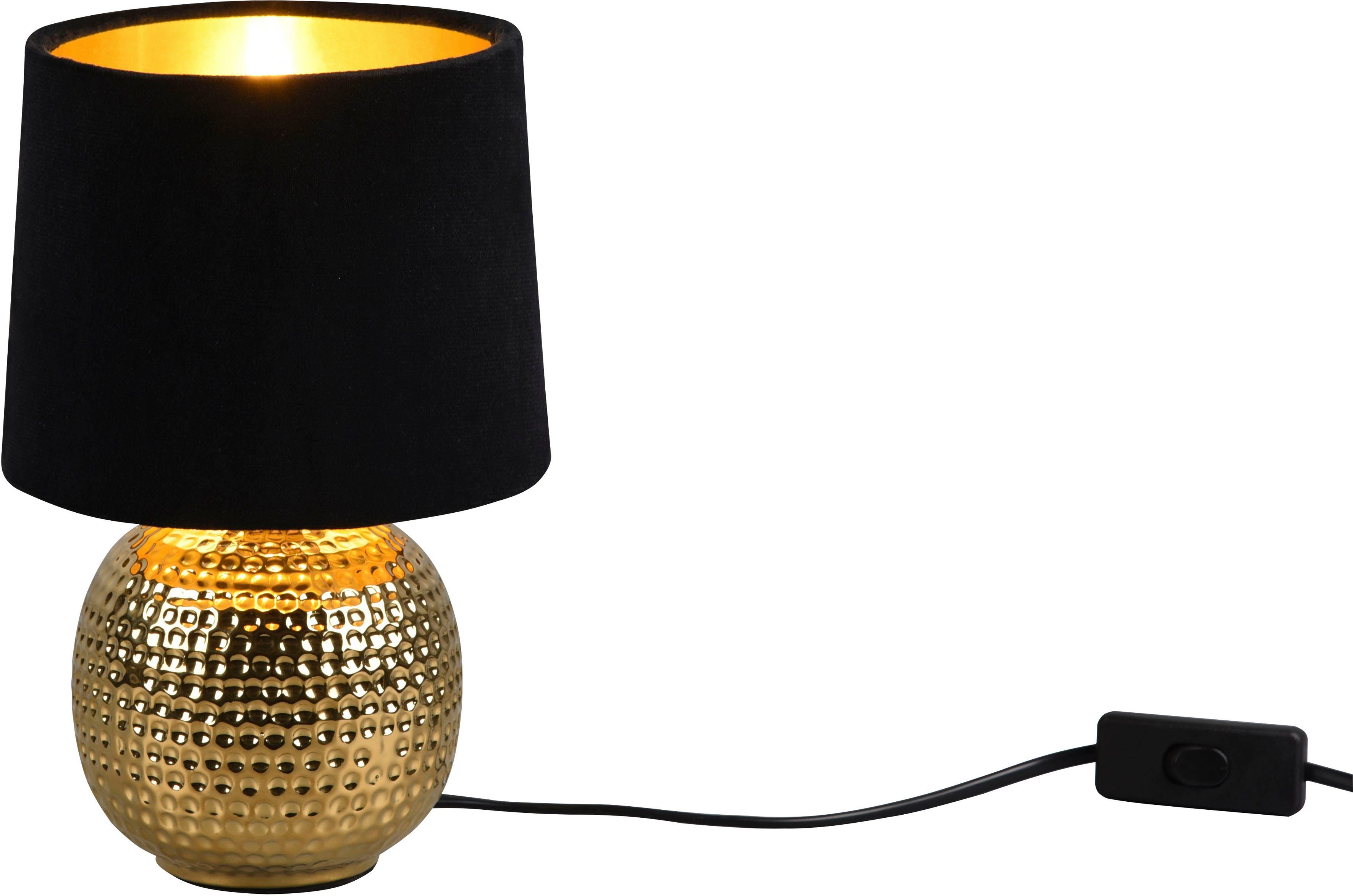Keramik Leuchten schwarz Sophia, gold ohne Schreibtischlampe Fuß mit Leuchtmittel, Samtschirm Nachttischlampe, TRIO