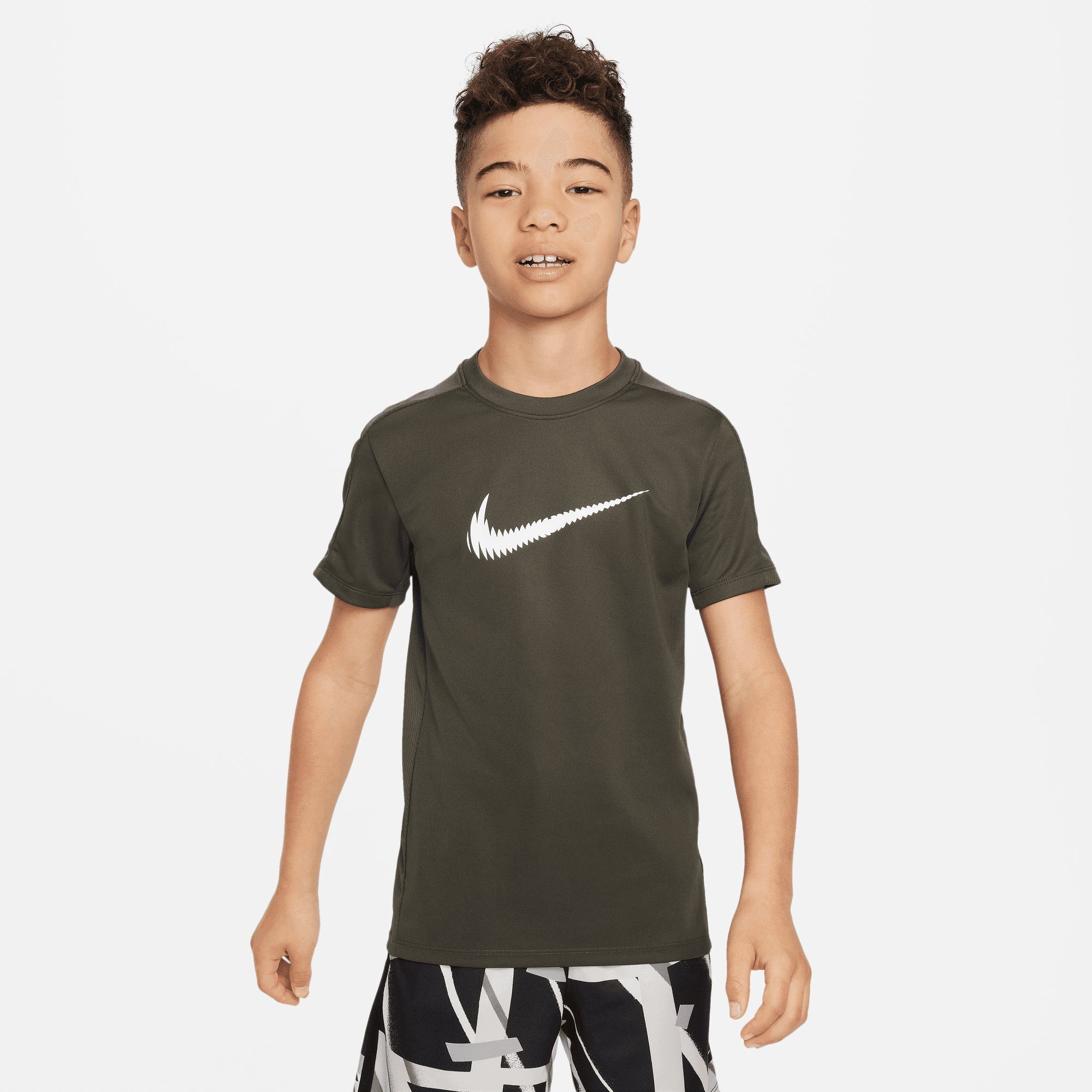 Kinder Nike CARGO Short K NK für Sleeve Trainingsshirt DF GX TOP KHAKI/WHITE - TRPHY