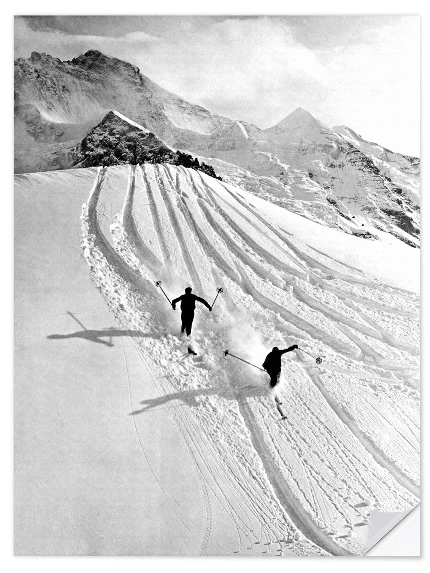 Posterlounge Wandbild Ski Abfahrt in den Bergen, 1937, Vintage Ski Collection, erhältlich als Poster, Leinwandbild, Wandsticker oder Acrylglasbild