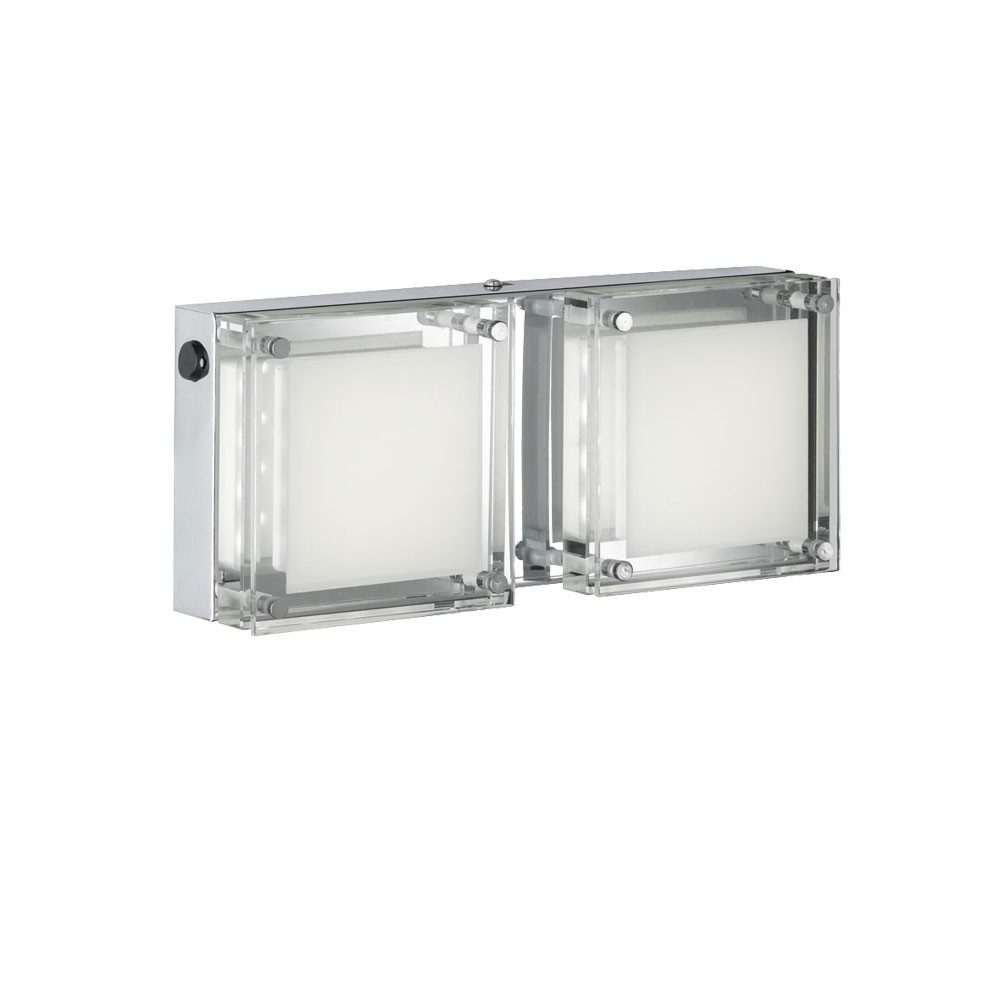 WOFI LED Wandleuchte, LED-Leuchtmittel fest verbaut, Warmweiß, LED Wand Leuchte warmweiß klar Glas chrom 2flg WOFI JETTE