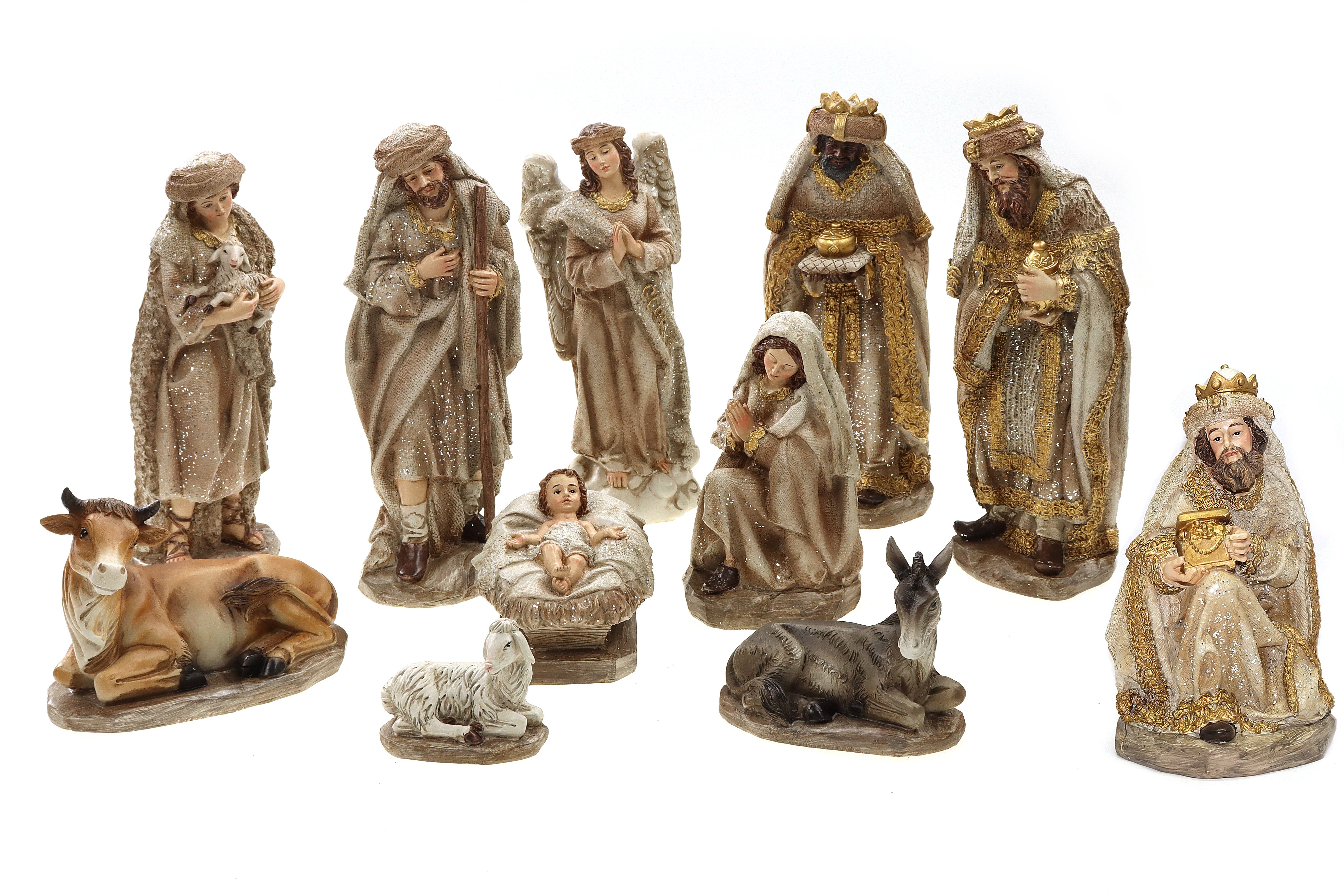 ELLUG Krippenfigur Krippenfiguren Set 11teilig mit Glitzer in Beige Braun, H.: ca. 20cm (11 St)