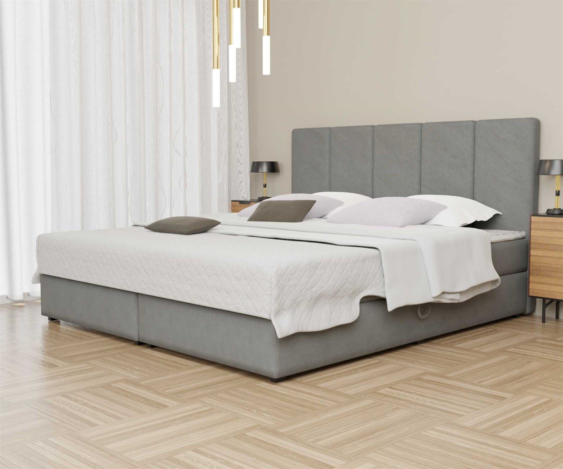 Fun Möbel Boxbett Schlafzimmerbett ELICIO Überlänge in Stoff Cloud (inkl. Bettkästen, inkl. Kaltschaumtopper), auch in Standardlänge 200cm erhältlich
