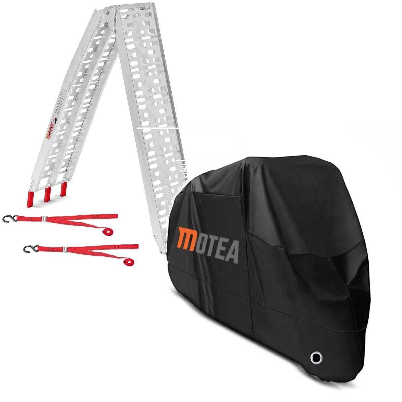 Motorradheber Set: Motorrad Auffahrrampe bis 340 kg Alu-I klappbar # mit Motorrad Ab