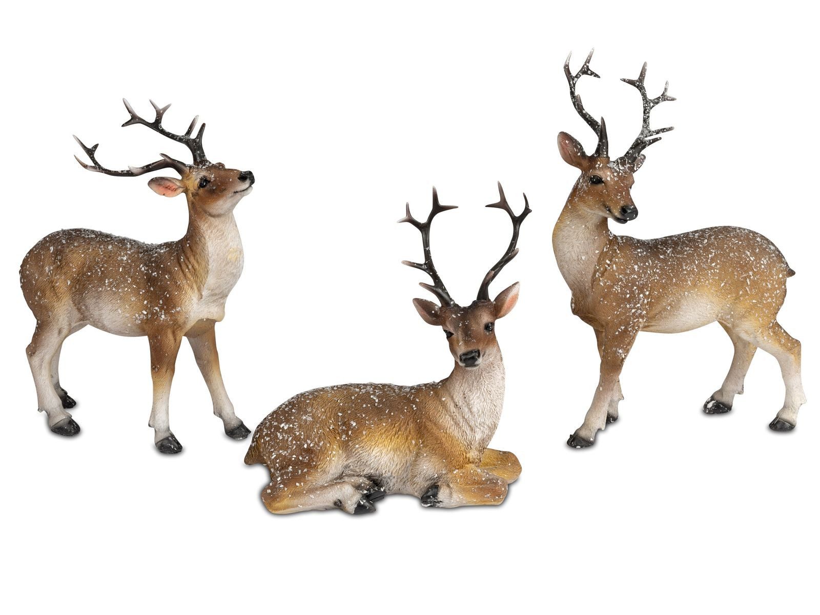 Kremers Schatzkiste Tierfigur 3er Set Hirsch Figuren 18-26 cm naturgetreue Deko Kunststein bunt (3er Set)