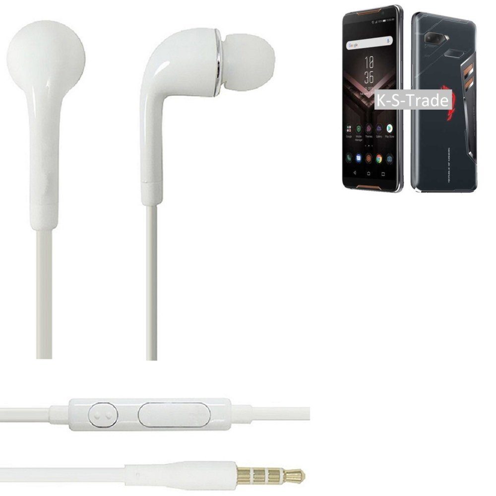 (Kopfhörer Mikrofon K-S-Trade Lautstärkeregler u Asus Phone In-Ear-Kopfhörer weiß für Headset ROG 3,5mm) mit