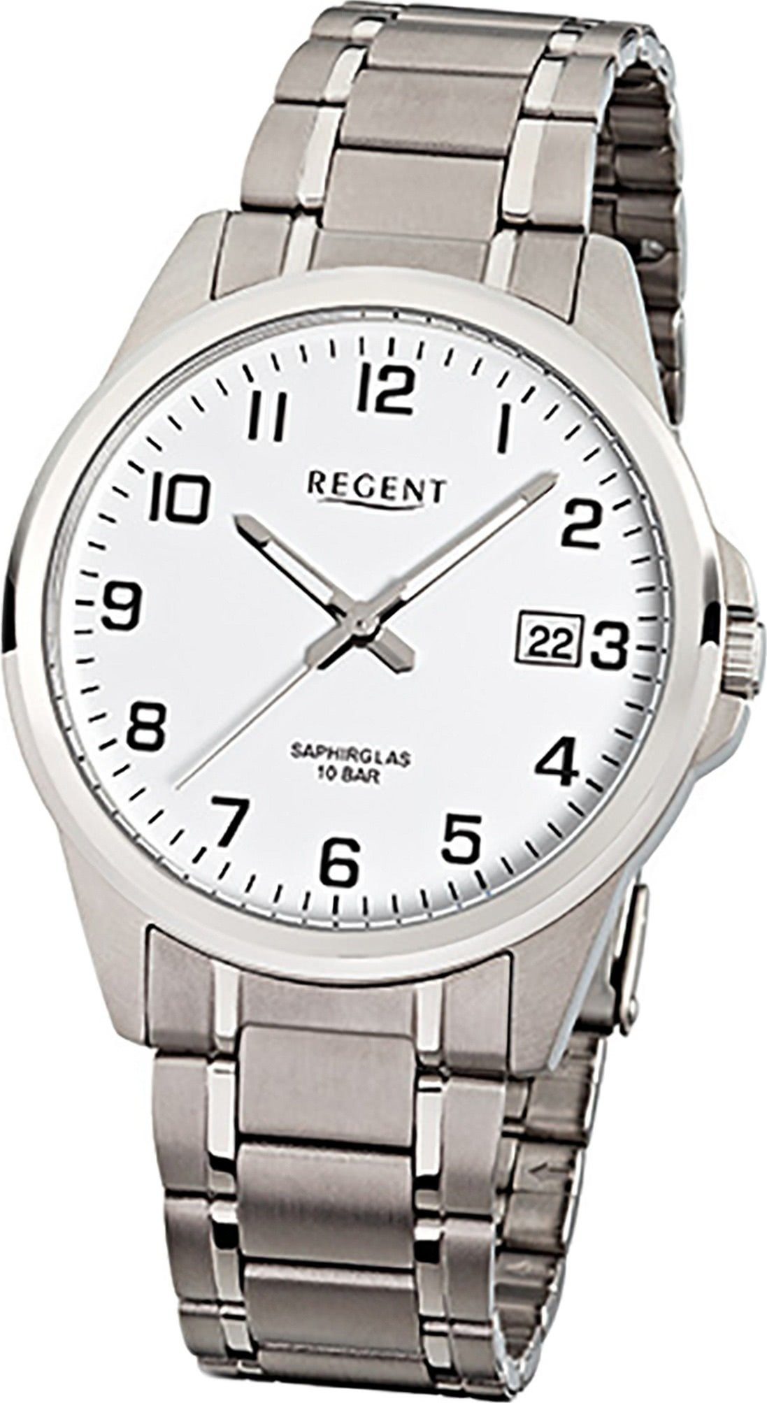Quarzuhr Regent Titanarmband, Uhr Regent Elegant-S groß Quarzuhr, rundes Titan Gehäuse, F-925 mit Herren Herrenuhr 40mm), (ca.