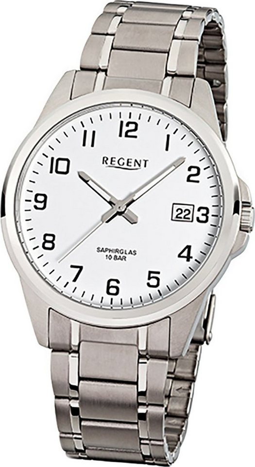 Regent Quarzuhr Regent Titan Herren Uhr F-925 Quarzuhr, Herrenuhr mit  Titanarmband, rundes Gehäuse, groß (ca. 40mm), Elegant-S