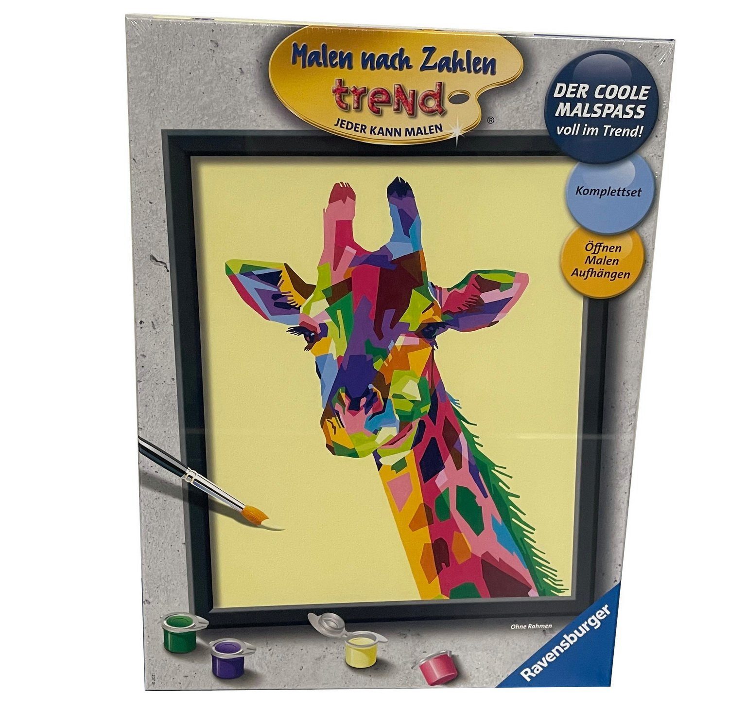 Ravensburger Malen nach Zahlen Malset Malen-Komplettset "Bunte Giraffe" (Acryl-Farben Mal-Set), mit Maltafel Vorlagenblatt und Qualitätspinsel