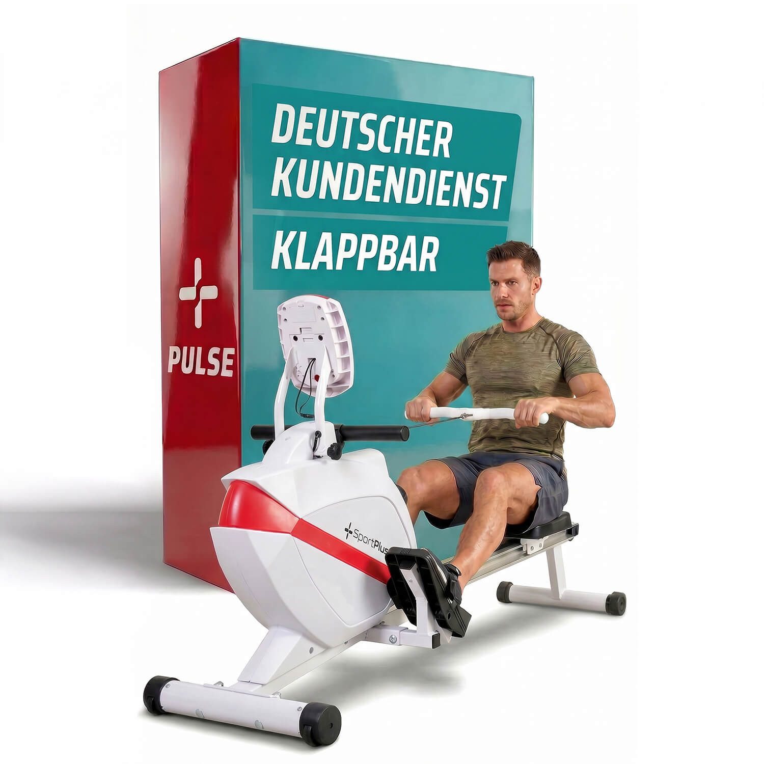 SportPlus Rudergerät Klappbar, Magnetbremse, 8 Widerstandsstufen, 8 kg Schwungmasse, Rudermaschine klappbar, Magnetbremssystem, 8 Widerstandsstufen