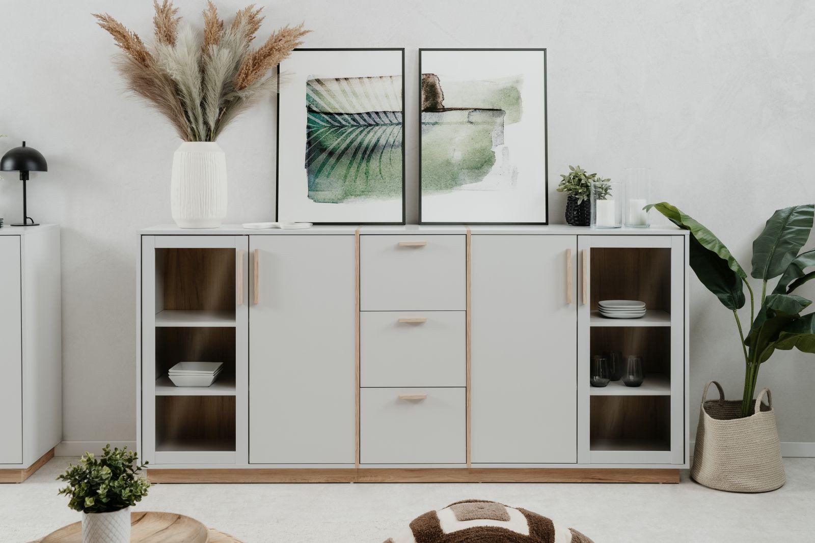 möbelvita Sideboard Sideboard Siena 51B in steingrau / Dekor Jackson Hickory