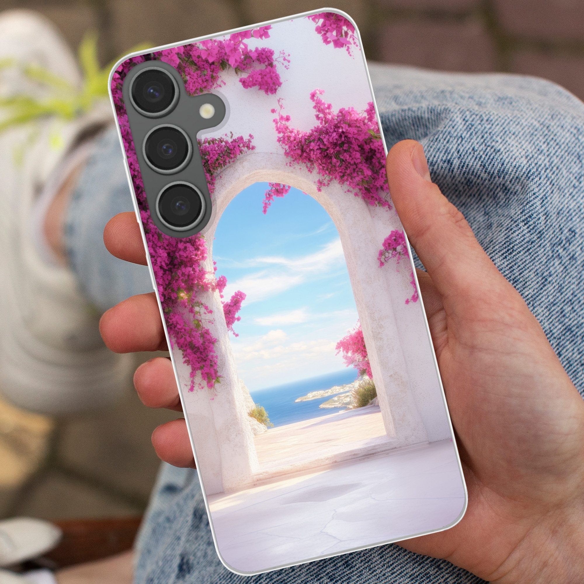 MuchoWow Handyhülle für Samsung Galaxy S24 Plus Meer - Rosa - Blumen - Tor, Phone Case, Silikon, Schutzhülle Dünn