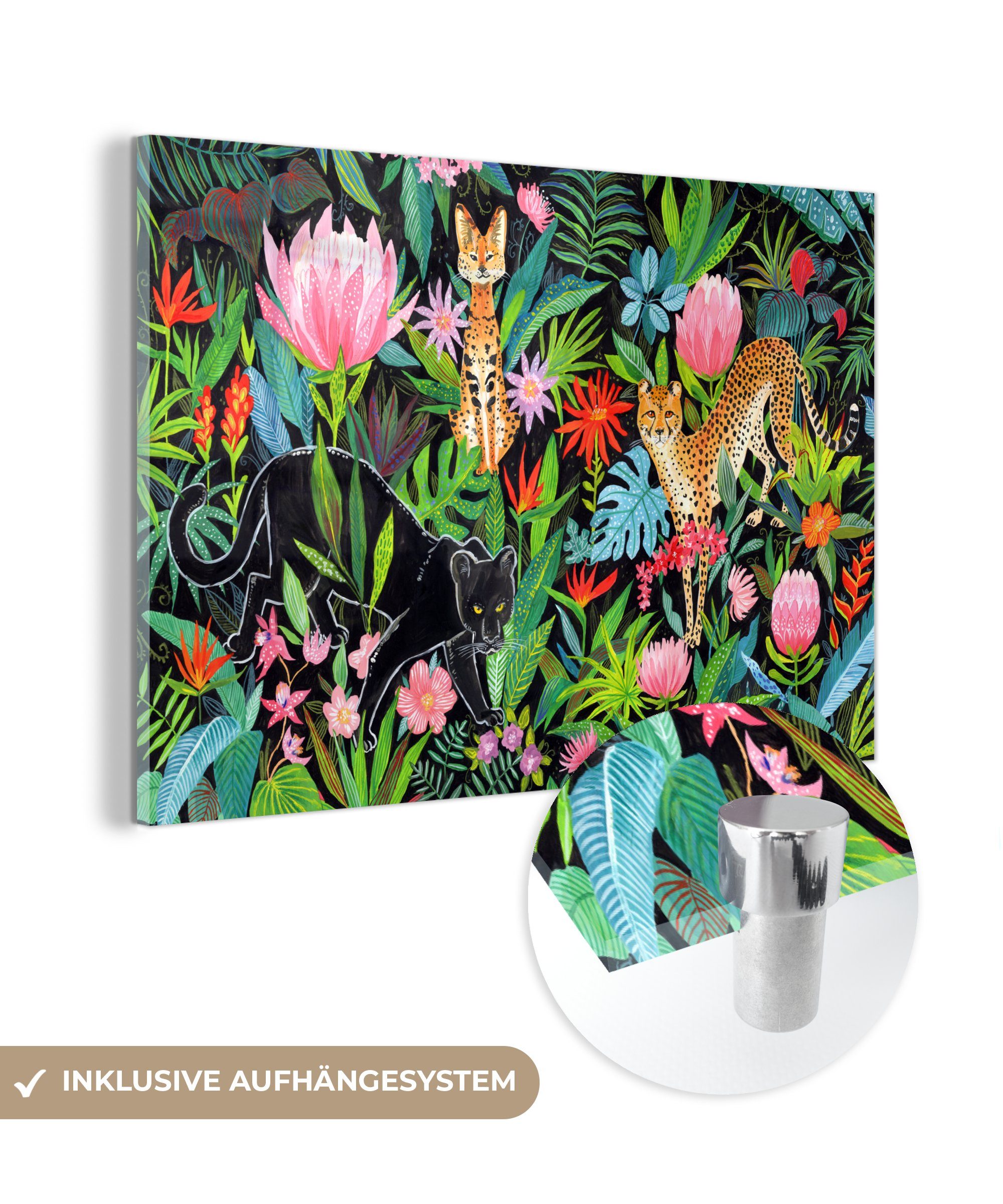 MuchoWow Acrylglasbild Dschungel - Pflanzen - Tiere, (1 St), Acrylglasbilder Wohnzimmer & Schlafzimmer