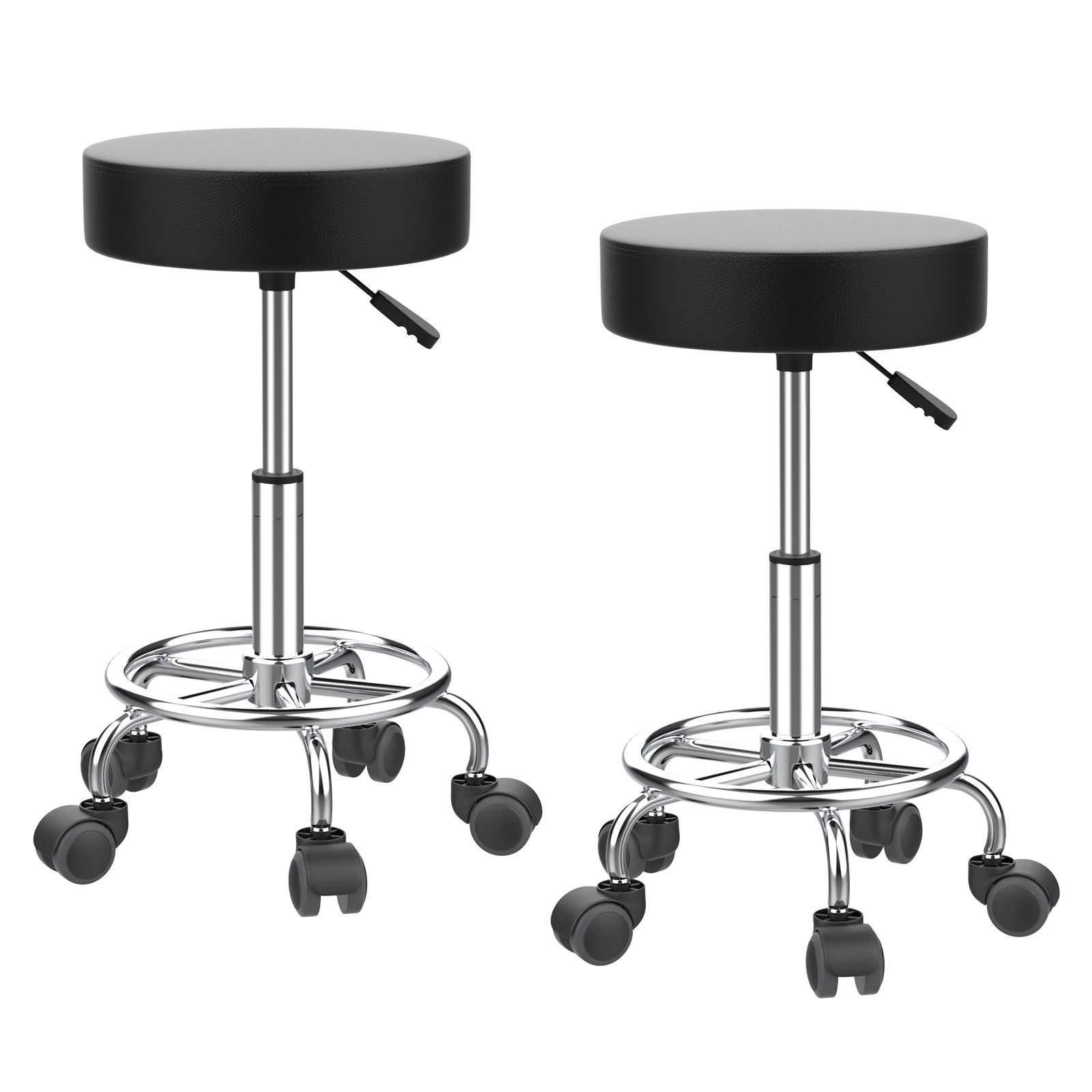 JEOBEST Drehhocker Drehhocker auf Rollen, mit Kunstleder bezogener Sitz, 8cm Polsterung, Bürohocker Drehstuhl Praxishockermit Rollen Massage Salon
