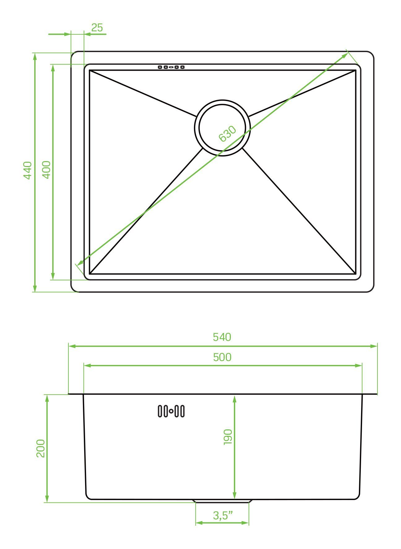 Rechteckig, GRATIS Marmara cm, Saving Graphit 44/54 Einzelbecken Küchenspüle Siphon Stahl KOLMAN Spülbecken, Space