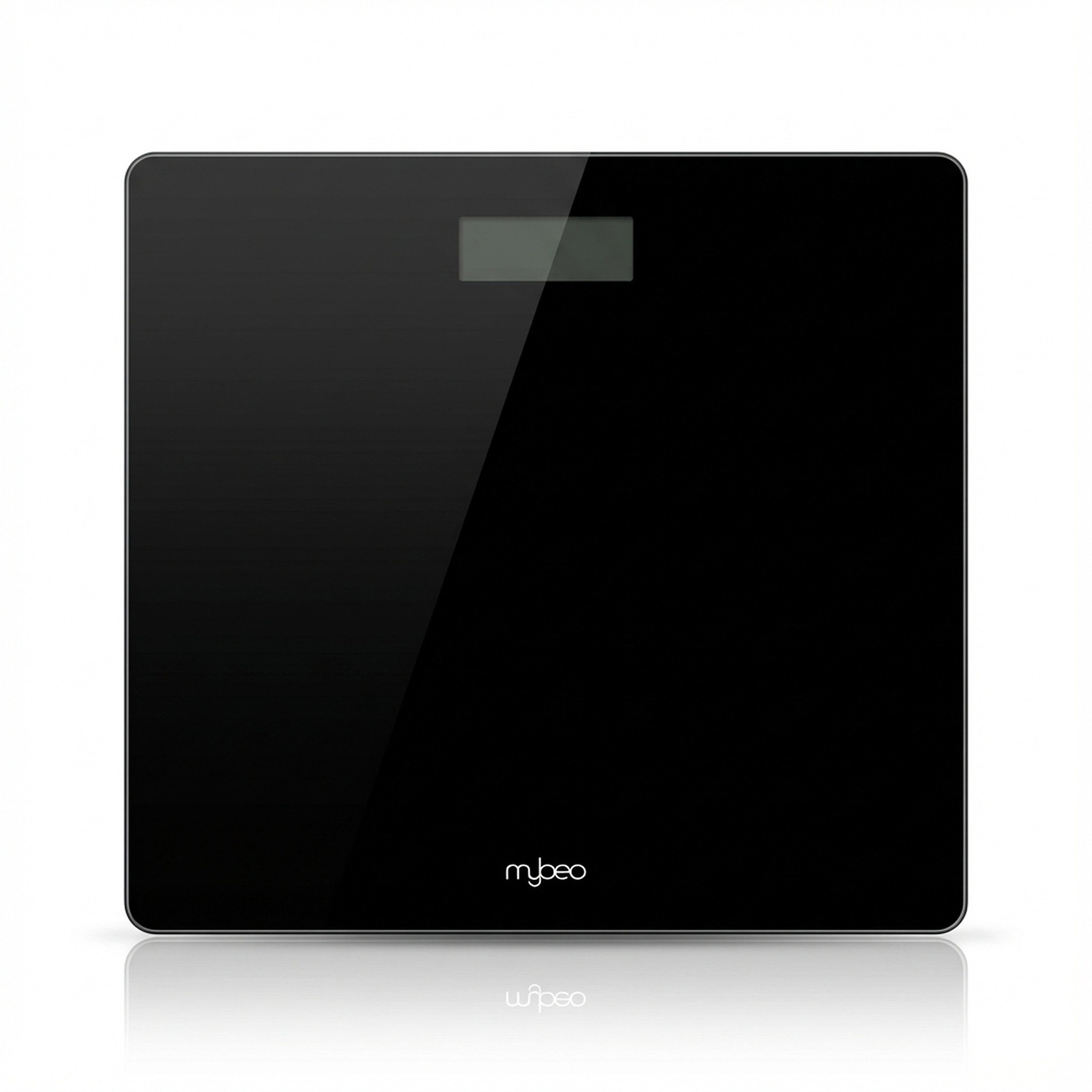 MyBeo Personenwaage digitale Waage, große Sicherheitsglas Trittfläche, Temperaturanzeige, 1-tlg., Badezimmer Digitalwaage, schmales Design, max. Belastung über 150 kg