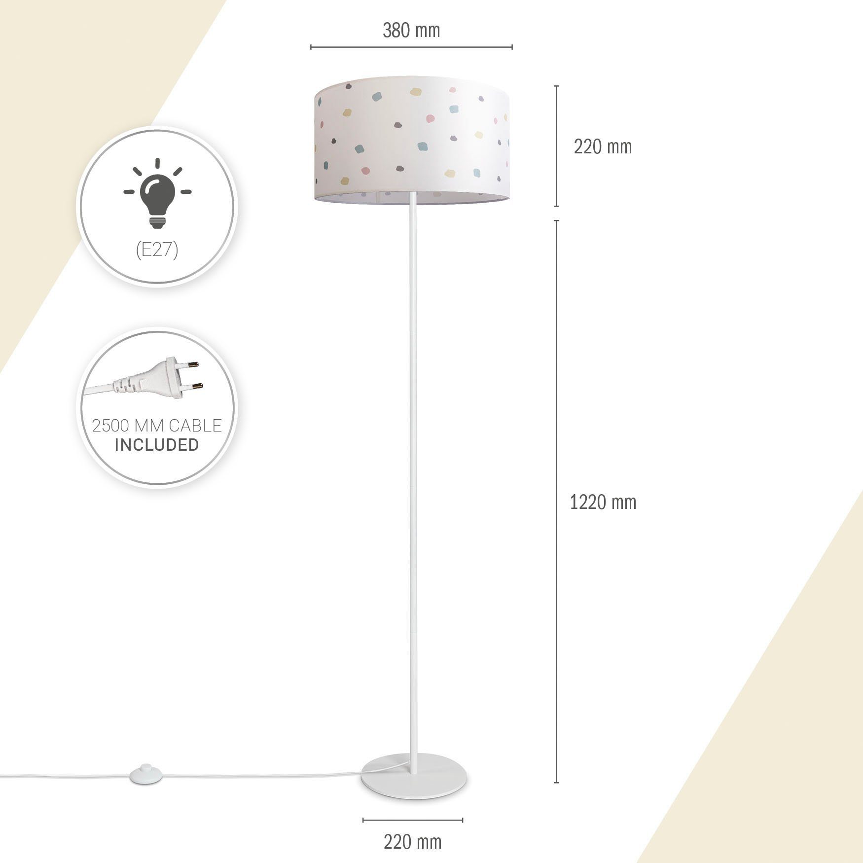 Lampenschirm E27 Stoff Punkte Textil Rund Paco ohne Stehlampe Home Leuchtmittel, Dots, Stoffschirm Wohnzimmer Luca