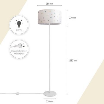 Paco Home Stehlampe Luca Dots, ohne Leuchtmittel, Wohnzimmer Stoffschirm E27 Textil Lampenschirm Rund Punkte Stoff