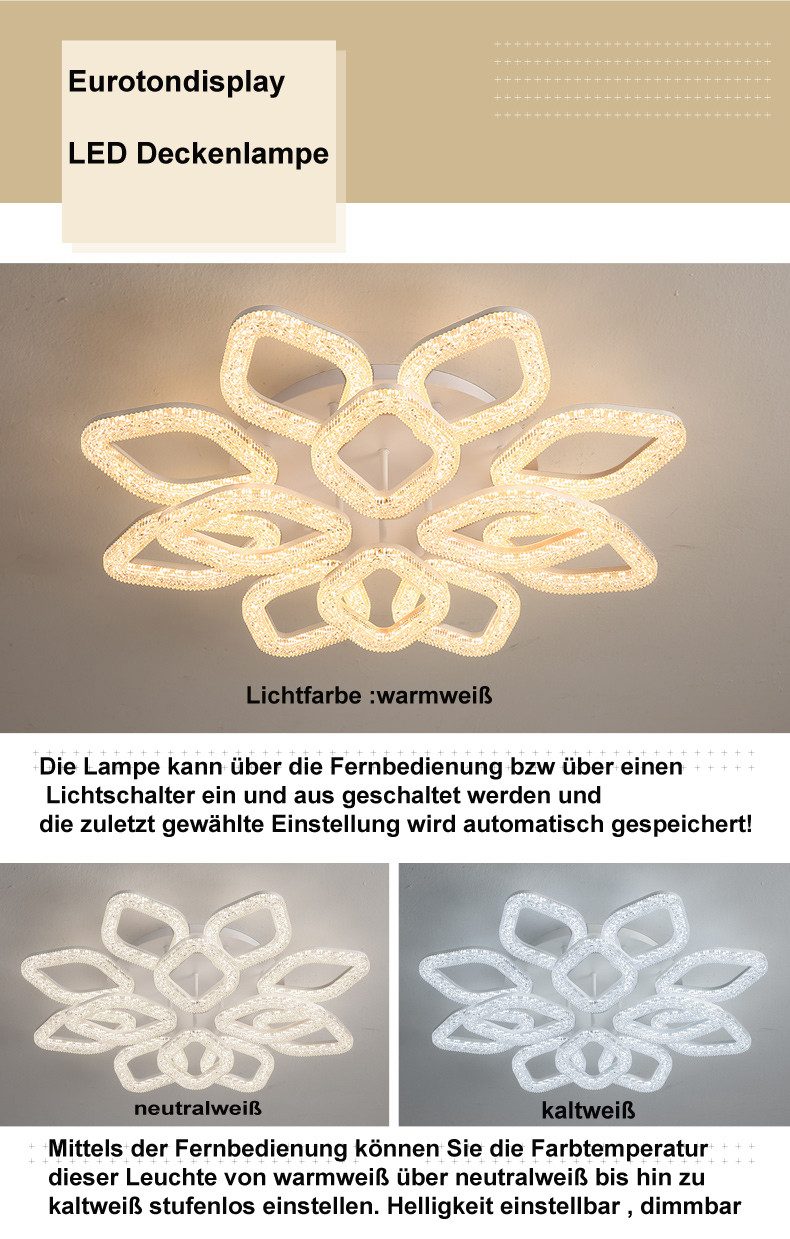 Eurohandisplay LED Deckenleuchte LED Deckenlampe XL DL Fernbedienung Lichtfarbe/Helligkeit einstellbar, LED fest integriert, Einstellbar von Warm- bis Kaltweiß, – Bild 5 von 5