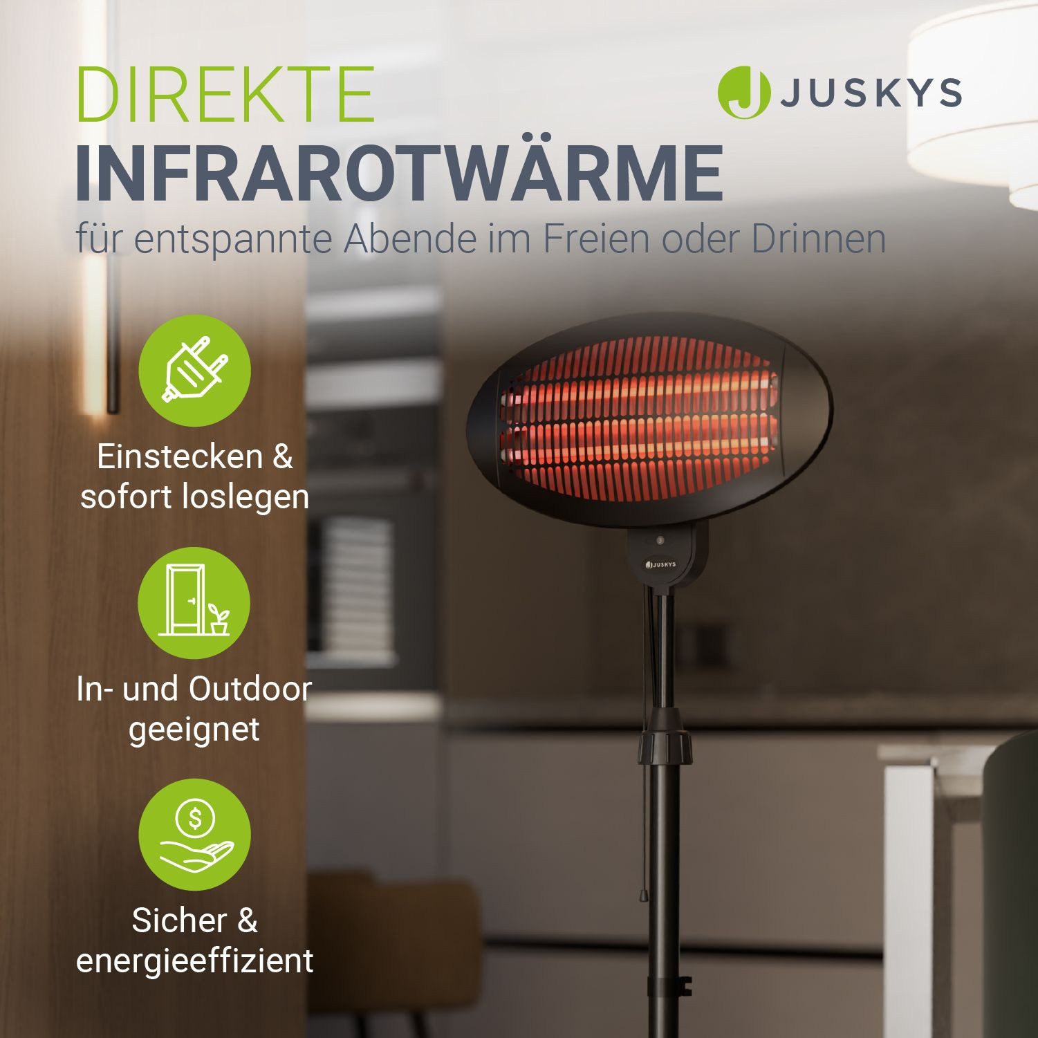 Juskys Infrarotstrahler, 2000 W, 3 Stufen, höhenverstellbar mit Kippschutz, günstig online kaufen